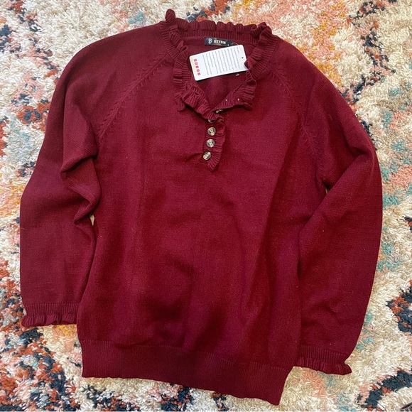 Ruffle V-Neck Button Sweater - Picture 5 of 6